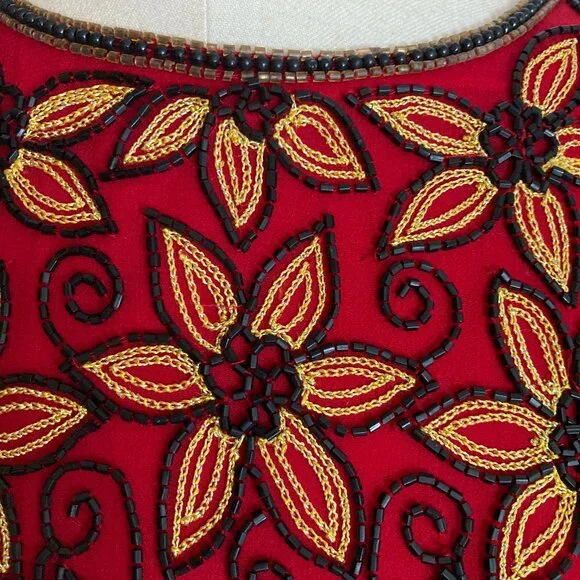 Adrianna Papell Boutique Beaded Silk Lined Daisy 🌼 Red - Picture 7 of 11